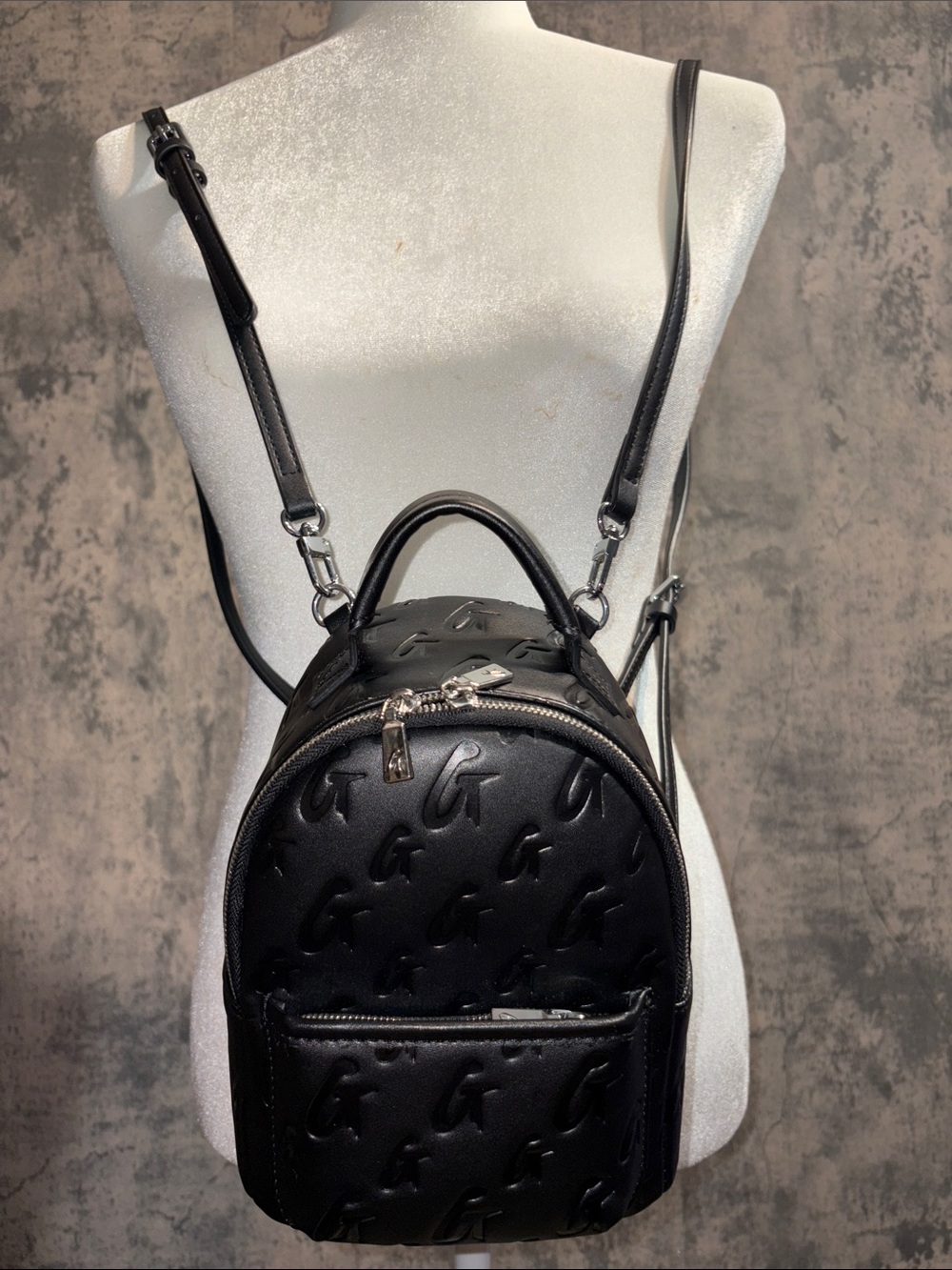 Compact Black Embossed Mini Backpack - Stylish Everyday Carry